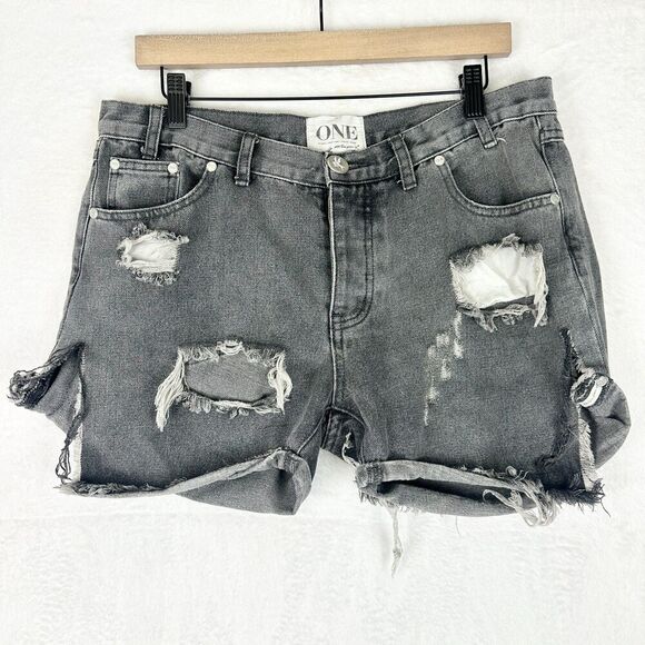 One Teaspoon Chargers Low Waist Denim Shorts Size 29 Gray Long Line Medium Rise